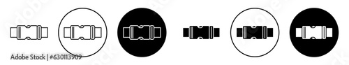 Buckle vector icon set. strap plastic clasp symbol in black color. luggage belt buckles pictogram. 