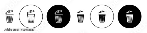 Trash bin delete vector icon set in black color. simple garbage wastebasket sign. dustbin sign suitable for apps and web UI designs.