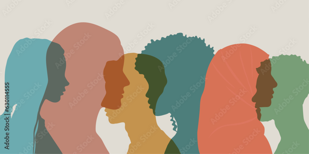 People of different ethnicity and culture. Racial equality, social inclusion concept. Human profile silhouette.