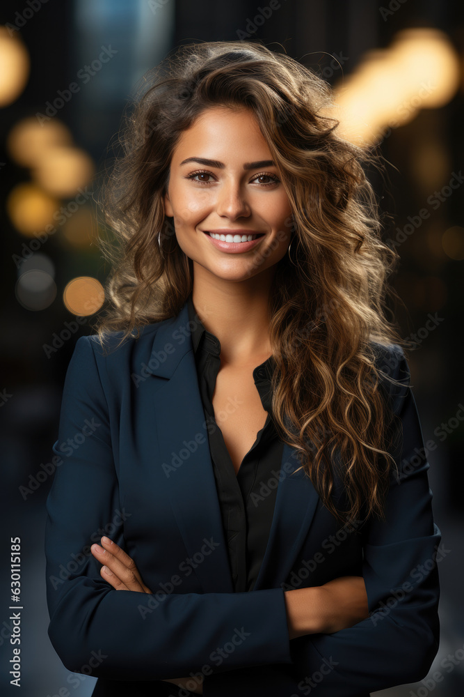 a photography of a woman who is smiling and crossing her arms and is wearing business clothes a photography of a woman who is smiling and crossing her arms and is wearing business clothes