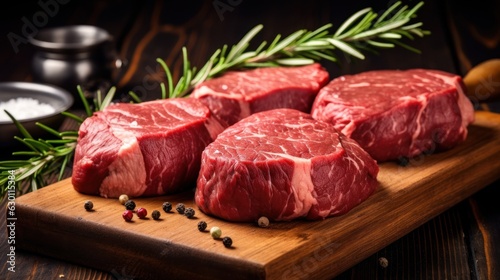 Fresh raw beef steaks.  photo