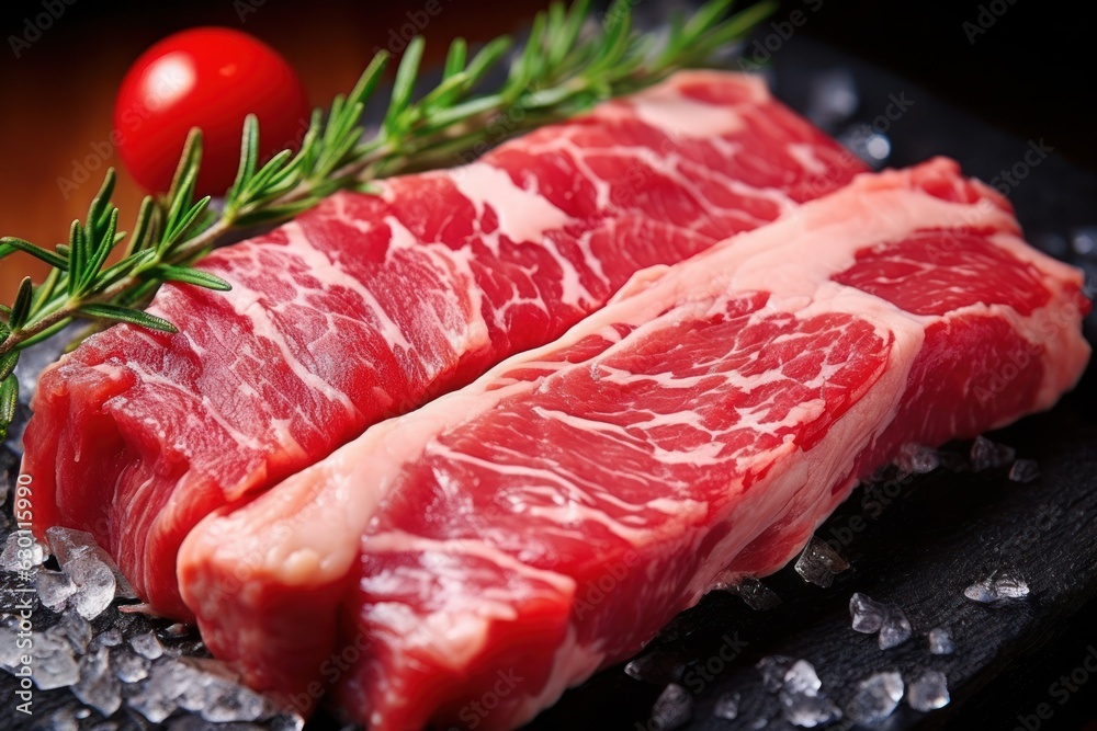 Fresh raw beef steaks. Generative AI