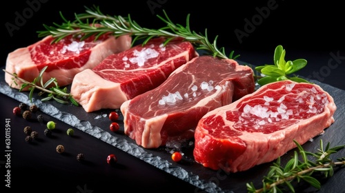 Fresh raw beef steaks. Generative AI