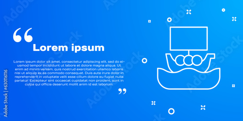 White line Ancient viking scandinavian drakkar icon isolated on blue background. Viking transport ship. Vector