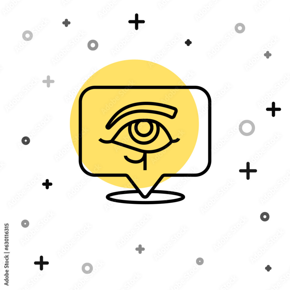 Black line Eye of Horus icon isolated on white background. Ancient Egyptian goddess Wedjet symbol of protection, royal power and good health. Random dynamic shapes. Vector Black line Eye of Horus icon isolated on white background. Ancient Egyptian goddess Wedjet symbol of protection, royal power and good health. Random dynamic shapes. Vector