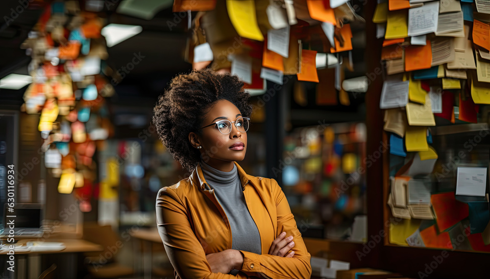 High quality stock photography of a dark skinned business woman in white office brainstorming,empty white wall,copy space High quality stock photography of a dark skinned business woman in white office brainstorming,empty white wall,copy space