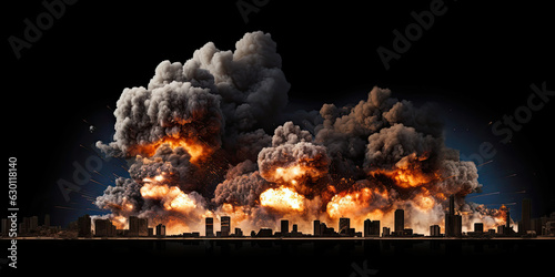 photograph of Explosions in city isolated on white background,generative ai
