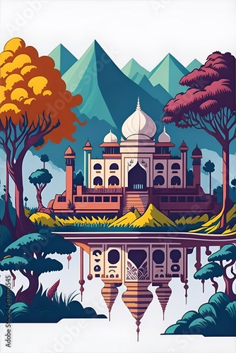 India fairy tale landscape. AI generated illustration