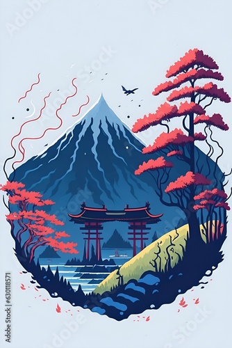 Japan fairy tale landscape. AI generated illustration