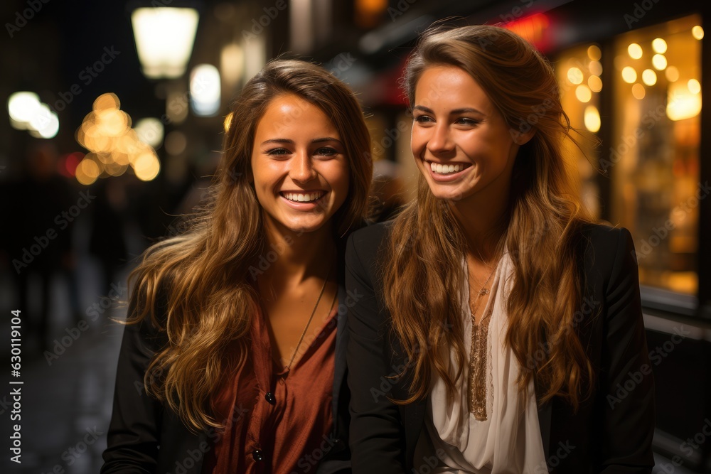 Group of girls having great fun on a night out - people photography