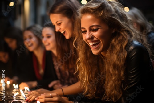 Group of girls having great fun on a night out - people photography