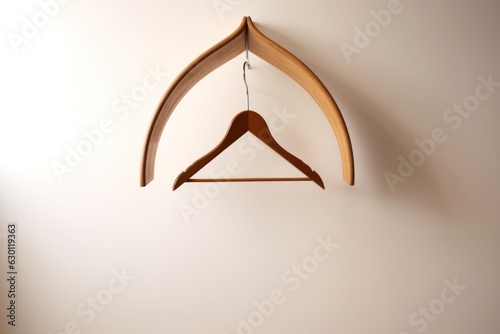 wooden hangers on a light wall background. 