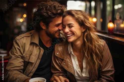 young couple having breakfast in an American diner - people photography