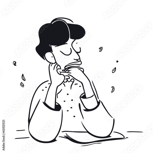 A sri lankan man who has a short term memory loss, vector illustration doodle line art