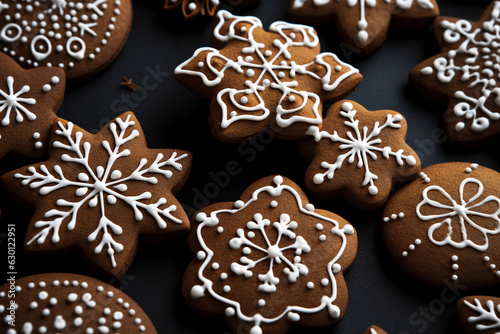 Iced gingerbread cookies. Generative AI.