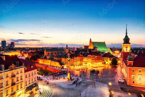 Warsaw Old Town Aerial view during Dusk