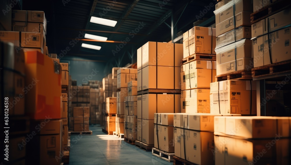 many stacks of boxes in the warehouse Generative AI