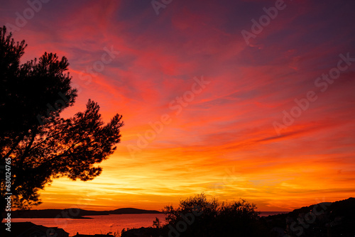 Magnificent color palette of sky after sunset by the beautiful Adriatic Sea