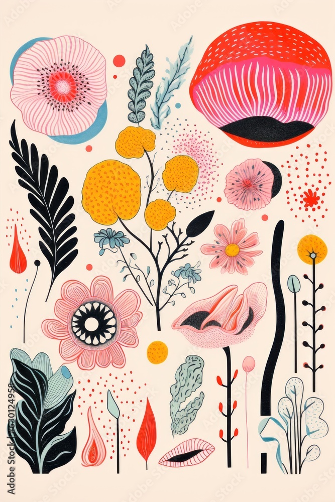 Geometric Risoprint - Floral retro female flowers Geometric Risoprint - Floral retro female flowers