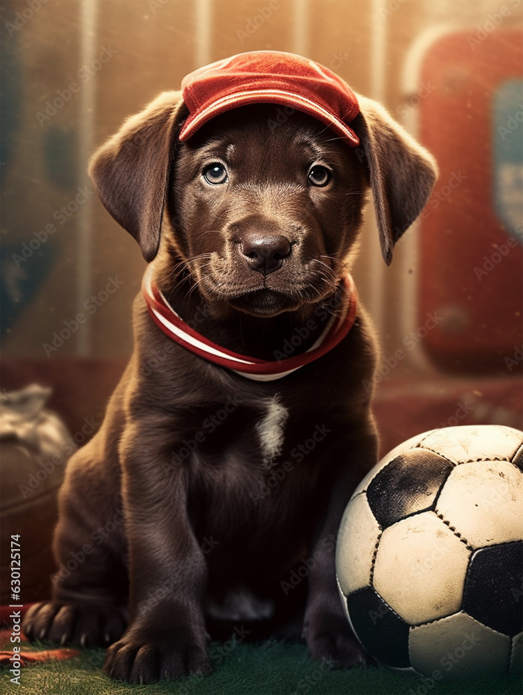 cute labrador puppy in the shape of a soccer player with a soccer ball ...