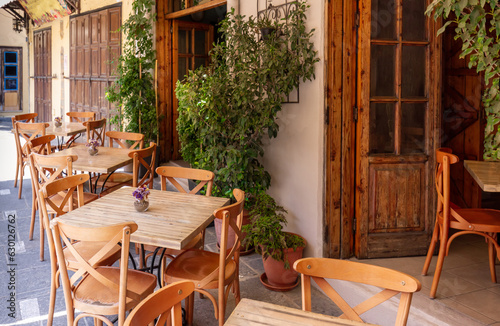 Fototapeta Naklejka Na Ścianę i Meble -  Greece travel destination, colorful streets of Rhodes island city Rhodes in historic city center.