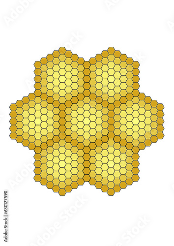  wabe als grafik aus einer vielzahl von sechsecken in art einer bienenwabe angeordnet mit gelber füllung und schwarzen kanten 