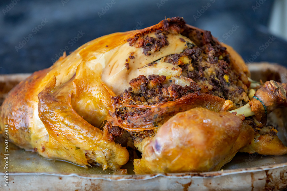 Traditional homemade mayonnaise salad with roasted chicken stuffed with Brazil-style farofa Traditional homemade mayonnaise salad with roasted chicken stuffed with Brazil-style farofa