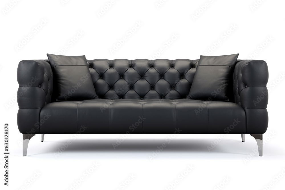 Fototapeta premium Modern black leather sofa furniture isolated on white background. 