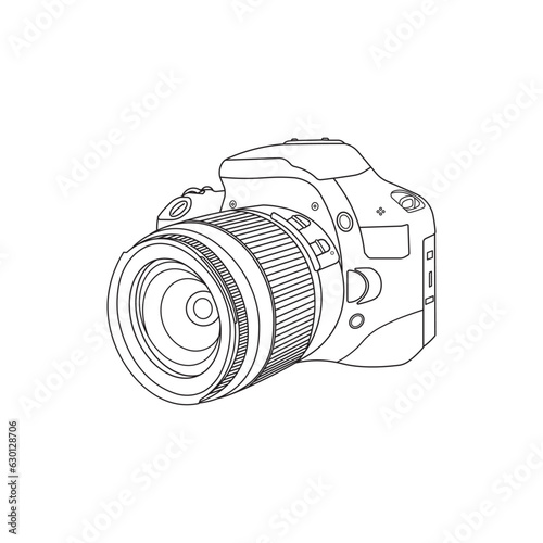 Hand drawn Kids drawing Cartoon Vector illustration dslr camera Isolated on White Background photo