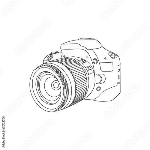 Hand drawn Kids drawing Cartoon Vector illustration dslr camera Isolated on White Background