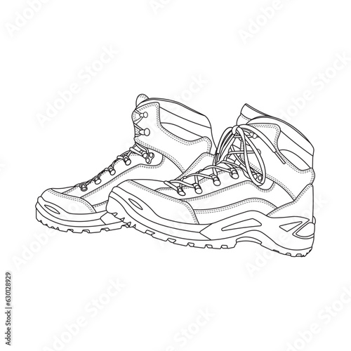 Hand drawn Kids drawing Cartoon Vector illustration hiking boots icon Isolated on White Background
