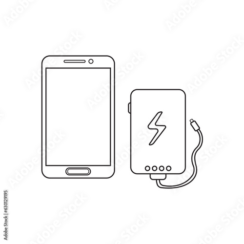 Hand drawn Kids drawing Cartoon Vector illustration phone and powerbank icon Isolated on White Background