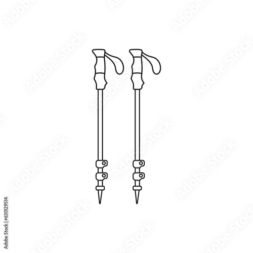 Hand drawn Kids drawing Cartoon Vector illustration trekking poles icon Isolated on White Background