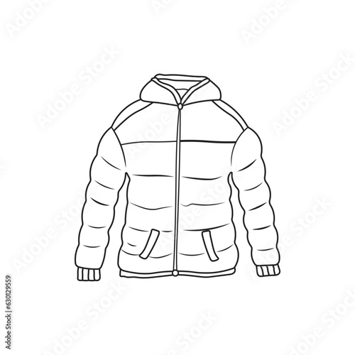 Hand drawn Kids drawing Cartoon Vector illustration winter jacket icon Isolated on White Background