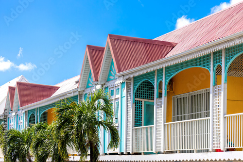 Caribbean cruise vacation. Colonial scenic colorful streets of Marigot in Saint Martin. photo