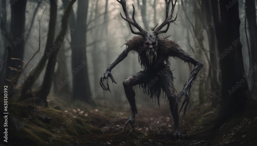 Terrifying Wendigo Figure in the Forest Terrifying Wendigo Figure in the Forest