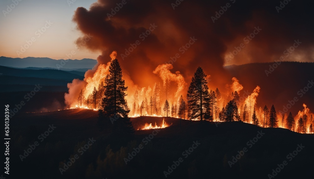 Wildfire Raging in the Forest
