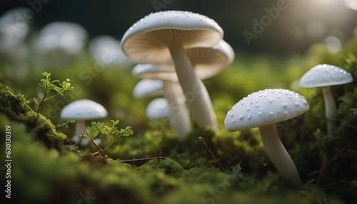 White mushrooms in forest