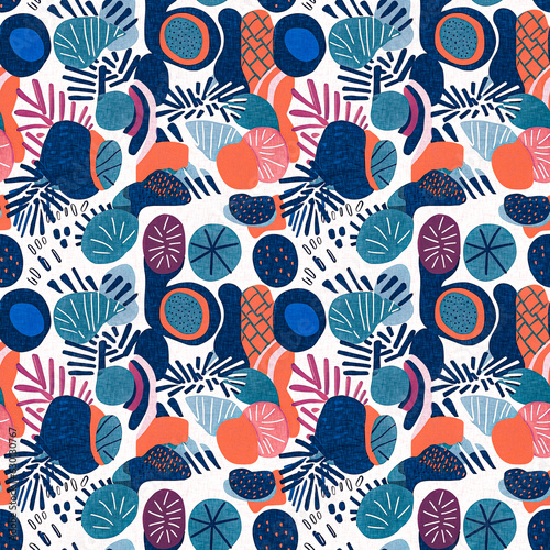 Fun modern coastal pattern clash fabric print for summer beach textile designs with a linen cotton effect. Seamless trendy repeat background