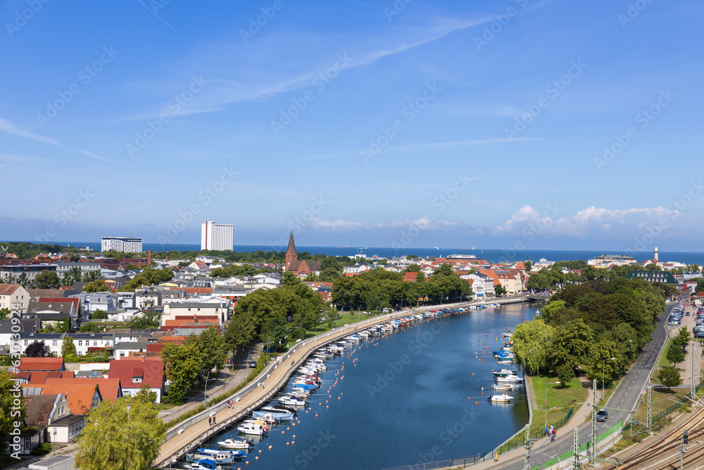 Warnemunde Germany, panoramic view of historic center near Baltic Sea shore from cruise terminal.