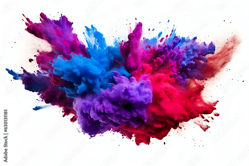 Red blue and purple color paint powder smoke cloud isolated on transparent background - Generative AI
