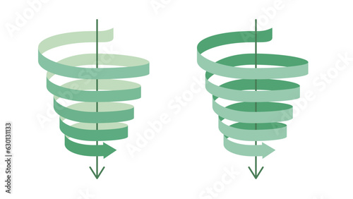 Set of arrow ribbons descending in a spiral