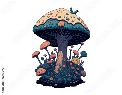 Vector Celestial Mystical boho mushrooms, magic mushroom. Fly agaric fabulous with flowers for printing on T-shirts.