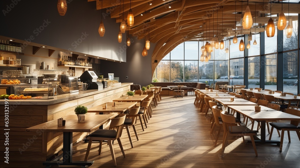 Interior of restaurant Wooden design