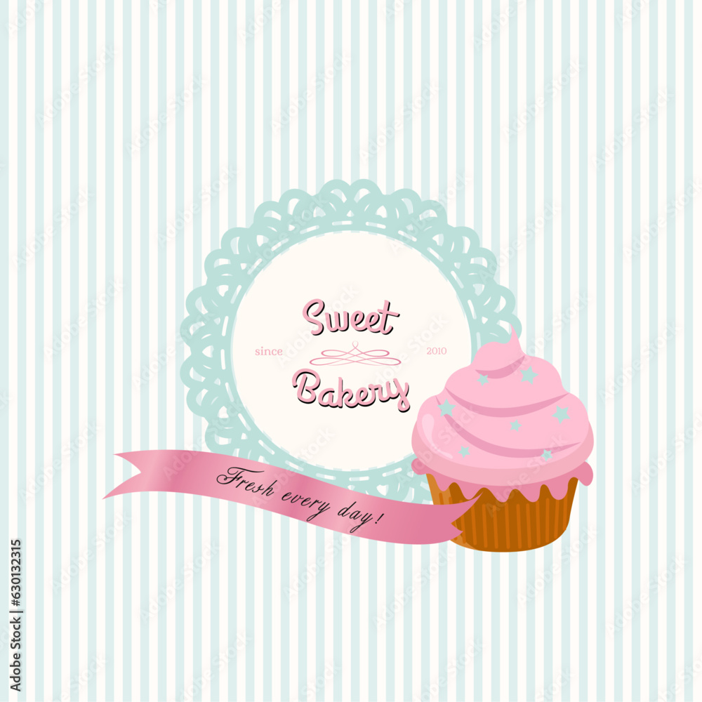 Sweet berry cupcake banner template in vector