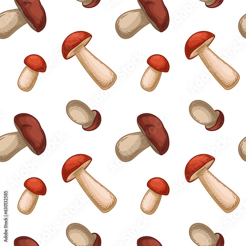 Boletus and Orange-cap boletus. Seamless pattern with mushrooms. Vector illustration.