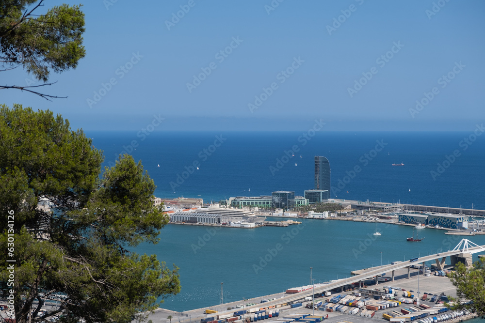 Photos of port of Barcelona from hills near Montjuïc Castle, Catalonia, Spain
