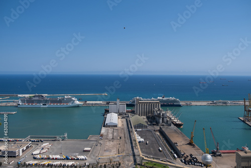 Photos of port of Barcelona from hills near Montjuïc Castle, Catalonia, Spain photo