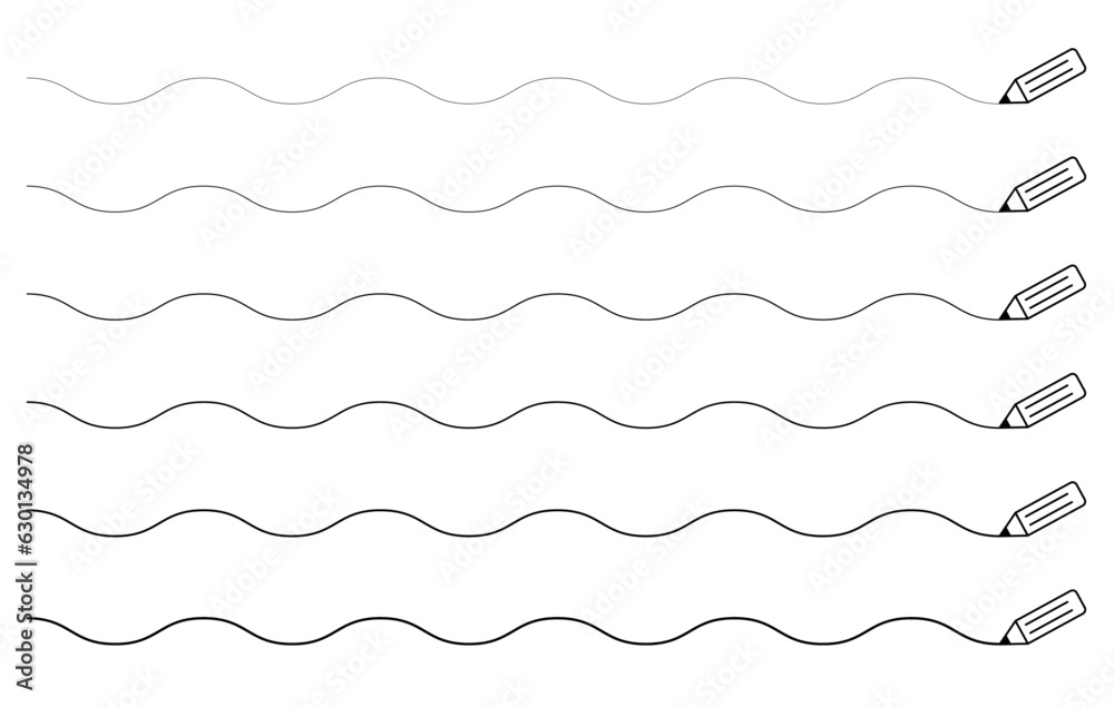 Wave line from thin to thick with pencil. Perfect for school activities. Pencil trace activity. Border design. Wave line from thin to thick with pencil. Perfect for school activities. Pencil trace activity. Border design.