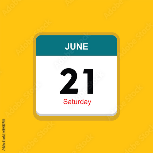 saturday 21 june icon with yellow background, calender icon